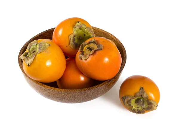 Bowl Fresh Persimmons Isolated White Background — Stock Photo, Image