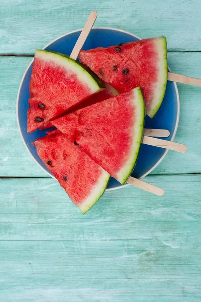 Watermelon Pops Picnic Turquoise Background — Stock Photo, Image