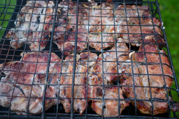 Cozinhar Carne Porco Fundo Parede Bbq Fechar — Fotografia de Stock