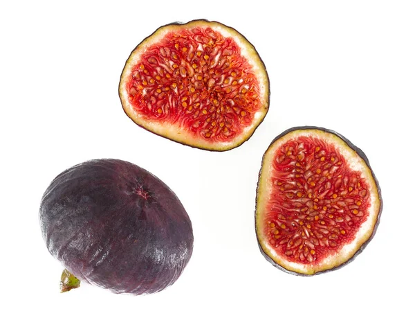 Hele Fig Segmenten Geïsoleerd Witte Achtergrond — Stockfoto