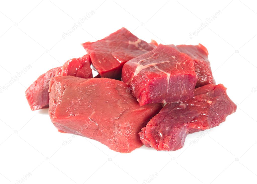 cut raw beef isolated on white background