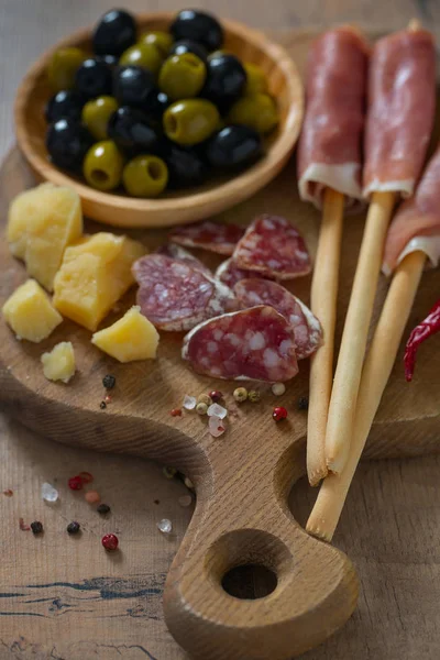 Antipasti Muur Achtergrond Close Geserveerd — Stockfoto