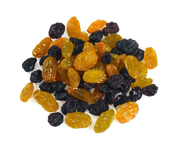 Close View Black Yellow Raisins Isolated White Background — Stock Photo, Image