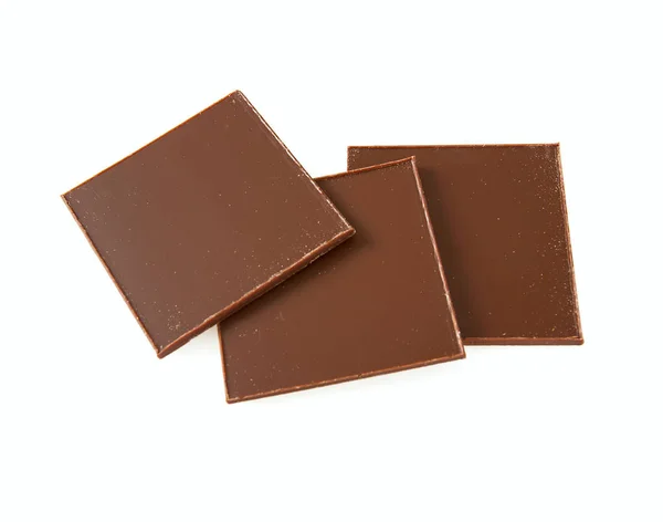 Morceaux Minces Chocolat Isolés Sur Blanc — Photo