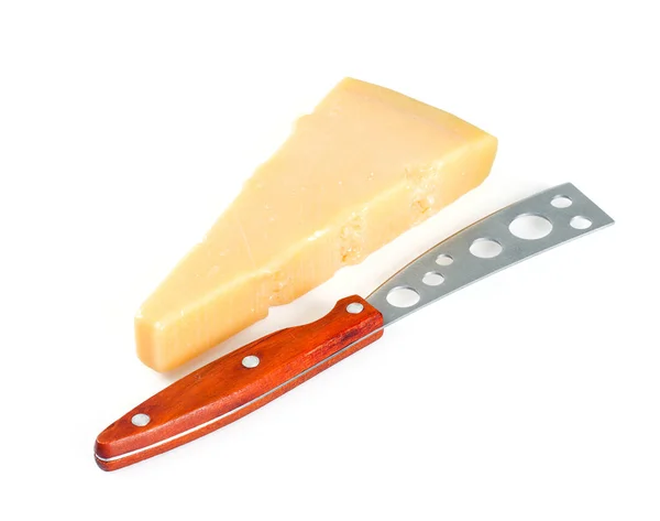 Cuchillo Queso Con Mango Madera Sobre Blanco —  Fotos de Stock