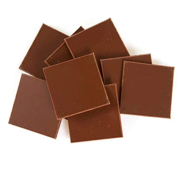 Sottili Pezzi Cioccolato Isolati Bianco — Foto Stock
