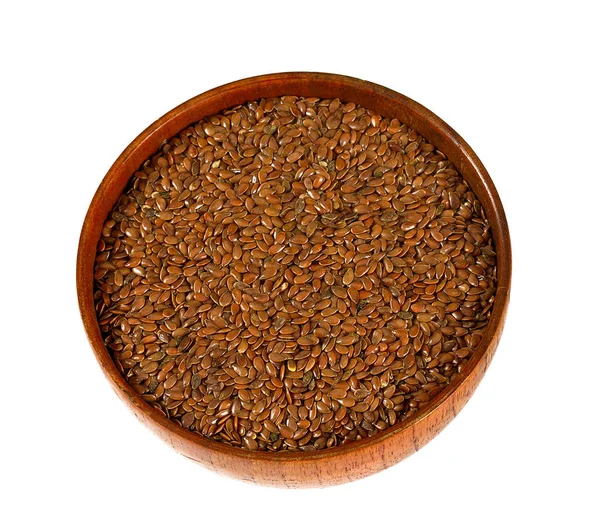 Heap Dry Flax Seeds Bowl Isolated White — Stock Photo, Image