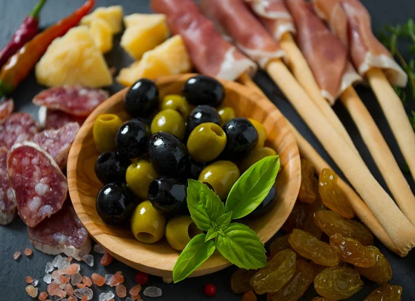 Served Antipasti Olive Background — Stock Photo, Image