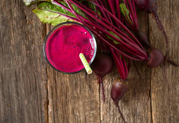 Vaso Jugo Remolacha Fresco Saludable Superficie Madera — Foto de Stock