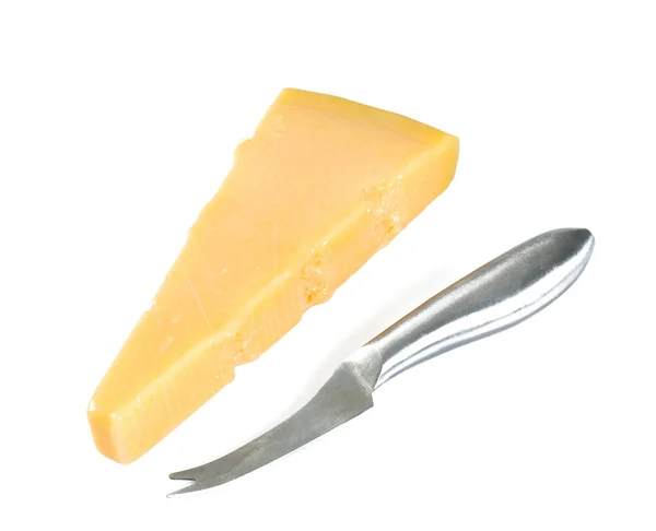 Nůž Sýr Dřevěnou Rukojetí Nad Bílá — Stock fotografie