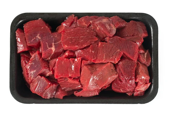 新鮮なカット生牛肉白で隔離のクローズ アップ ビュー — ストック写真