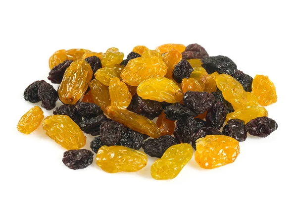 Close View Black Yellow Raisins Isolated White Background — Stock Photo, Image