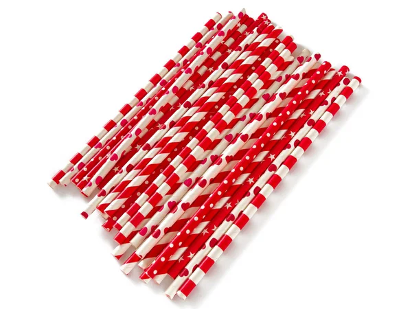 Rood Papieren Rietjes Witte Ondergrond — Stockfoto