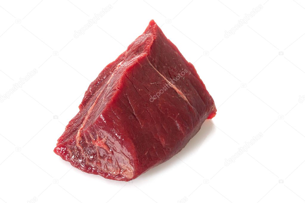 close-up view of fresh raw beef isolated on white background