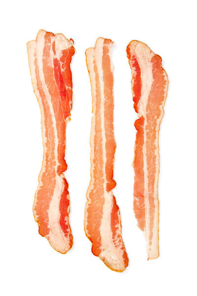 close-up view of delicious sliced bacon isolated on white