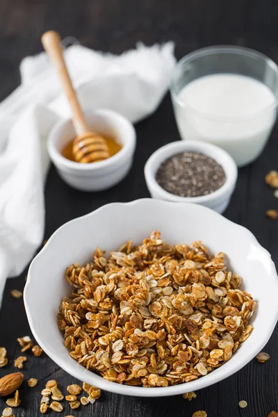 Homemade Healthy Granola Wooden Surface — Stock Photo, Image