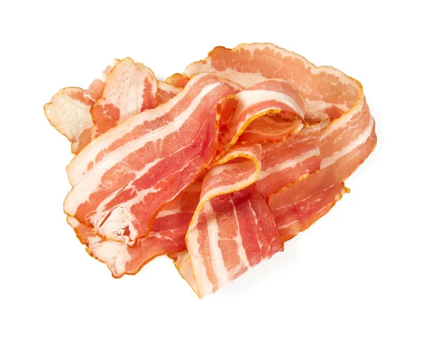 Närbild Läckra Skivad Bacon Isolerad Vit — Stockfoto