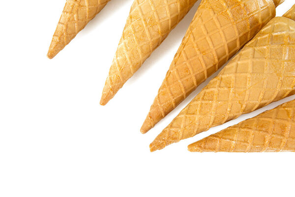delicious waffle ice cream cones isolated on white background