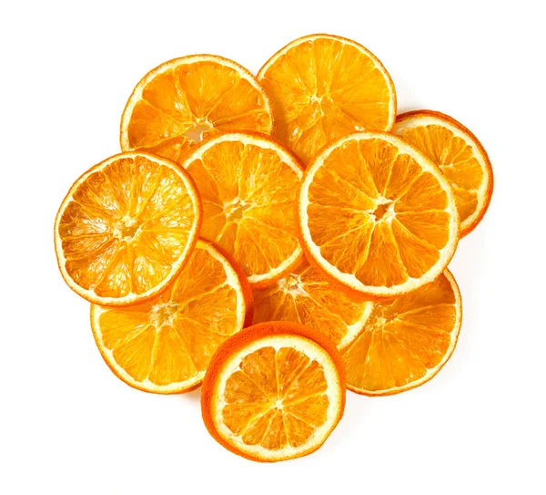 Tranches Orange Séchées Isolées Sur Fond Blanc — Photo