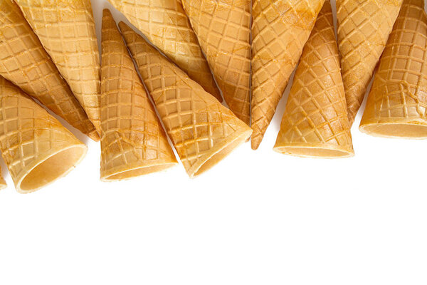 delicious waffle ice cream cones isolated on white background