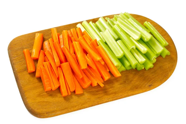 Здоровые Морковь Сельдерей Палочки Изолированы Белом — стоковое фото