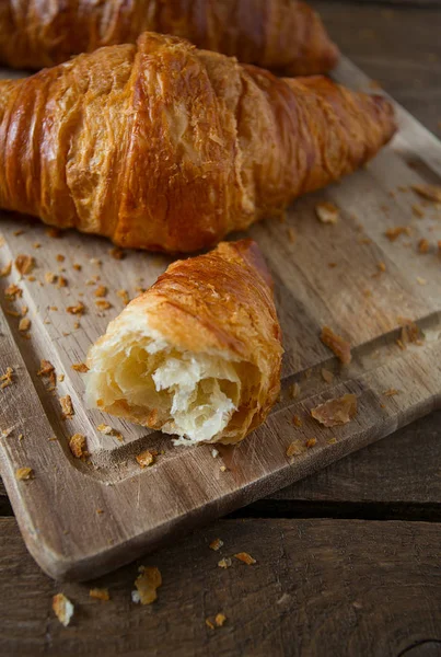Close View Fresh Tasty Croissants Wooden Surface — Stock Photo, Image