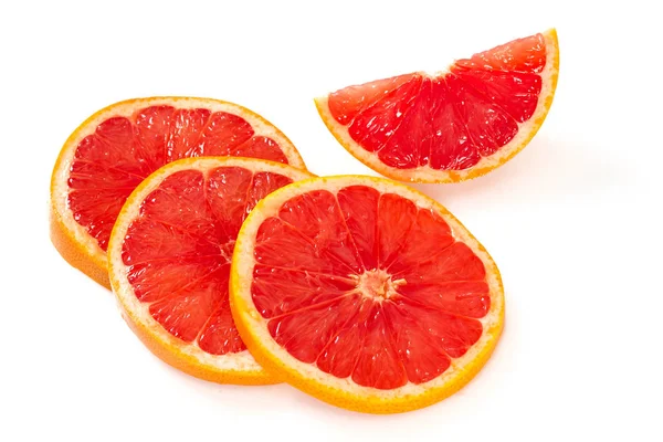 Detailní Pohled Čerstvé Zralé Plátky Grapefruitu Izolované Bílém Pozadí — Stock fotografie