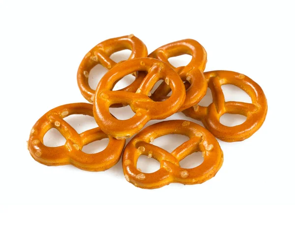 Sabrosos Pretzels Crujientes Aislados Sobre Fondo Blanco — Foto de Stock