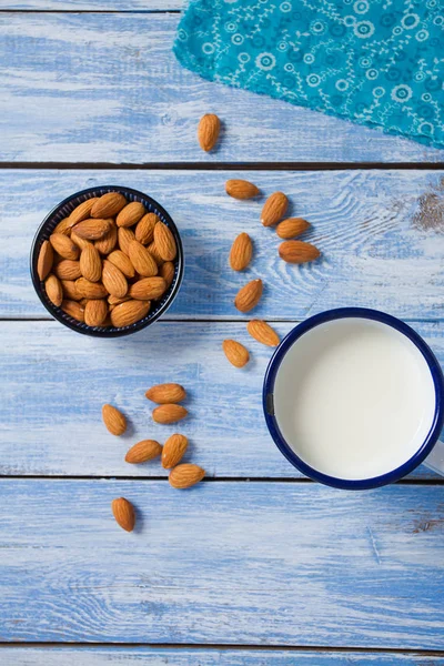 Almond Milk Wooden Surface — Stock Photo, Image