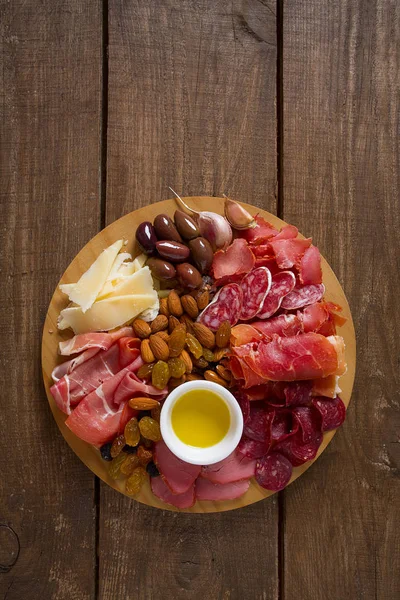 Antipasti Platter Wooden Surface — Stock Photo, Image