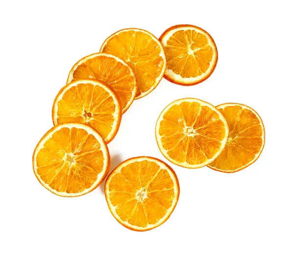 Gedroogde Sinaasappelschijfjes Geïsoleerd Witte Achtergrond — Stockfoto