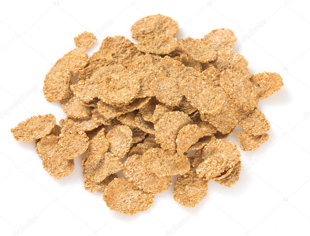 close-up view of healthy wholegrain flakes isolated on white