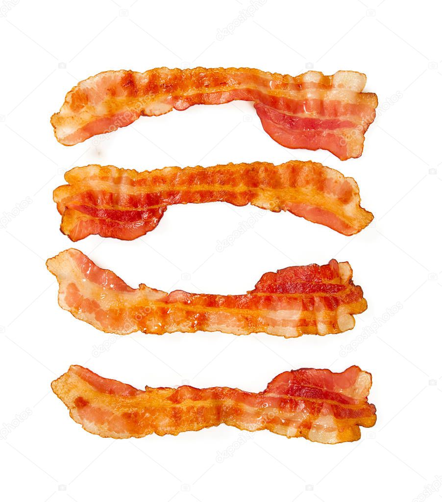 cooked bacon isolated on white