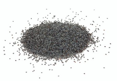 Beyaz arka plan üzerinde izole organik haşhaş tohumu