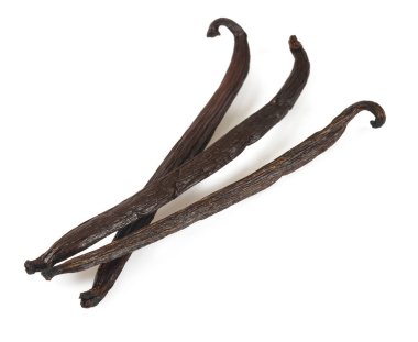 Vanilya beyaz arka plan üzerinde izole fasulye yakından görmek