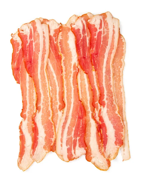 Närbild Läckra Skivad Bacon Isolerad Vit — Stockfoto