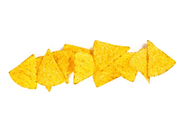 Nahaufnahme Von Knusprigen Tortilla Chips Isoliert Auf Weißem Hintergrund — Stockfoto