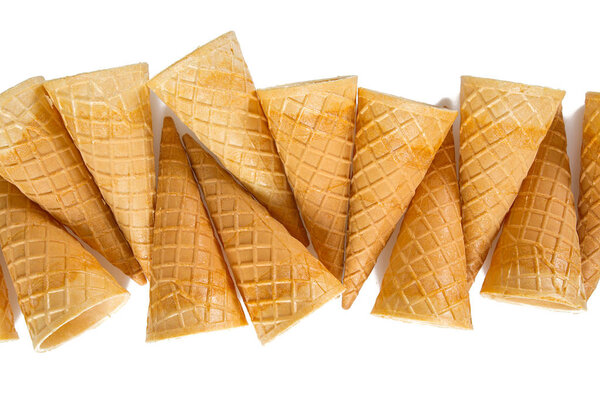 delicious waffle ice cream cones isolated on white background