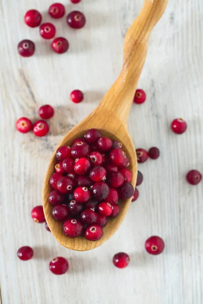 Cranberries Frescas Superfície Madeira Branca — Fotografia de Stock