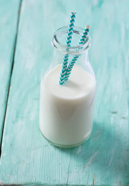 Bottle Healthy Almond Milk Wooden Surface — Stock Photo, Image