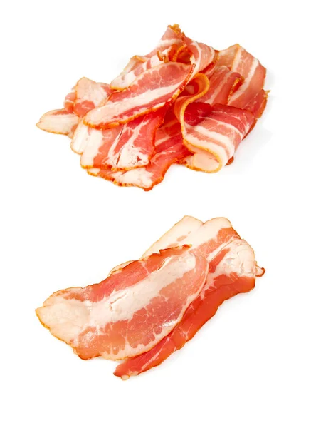 Närbild Läckra Skivad Bacon Isolerad Vit — Stockfoto