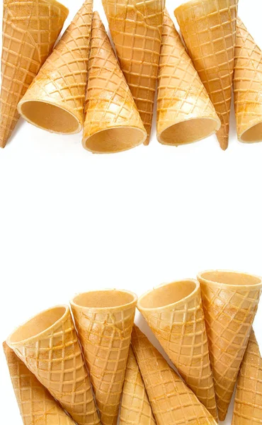 Delicious Waffle Ice Cream Cones Isolated White Background — Stock Photo, Image