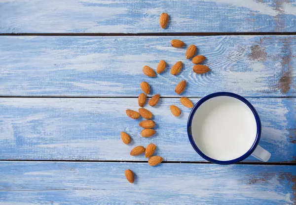 Almond Milk Woden Table — Stock Photo, Image