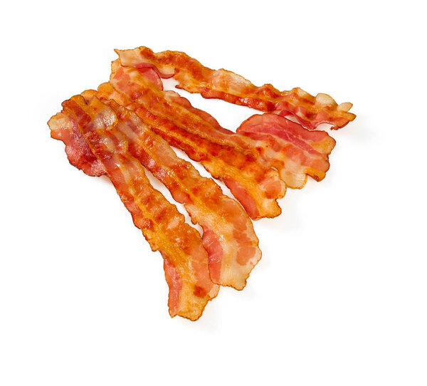close-up view of delicious sliced bacon isolated on white