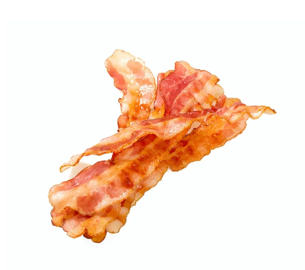 Vue Rapprochée Délicieux Bacon Tranché Isolé Sur Blanc — Photo