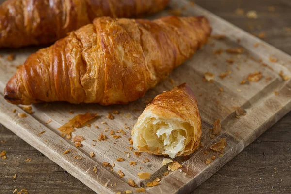 Close View Fresh Tasty Croissants Wooden Surface — Stock Photo, Image