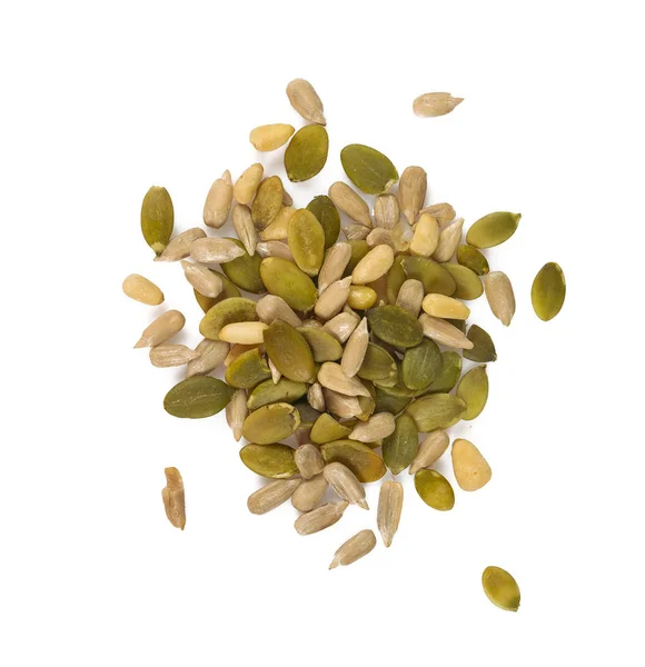 Detailní Pohled Zdravých Semen Mix Izolované Bílém Pozadí Stock Fotografie