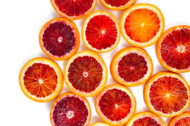juicy blood orange slices isolated on white background clipart