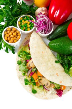 Vejetaryen tortilla saran duvar arka plan yakın çekim