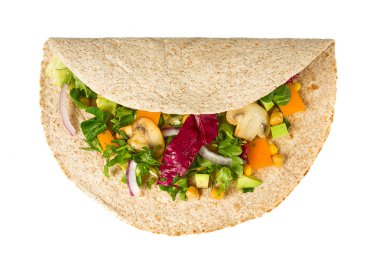 Vejetaryen kepekli tortilla.